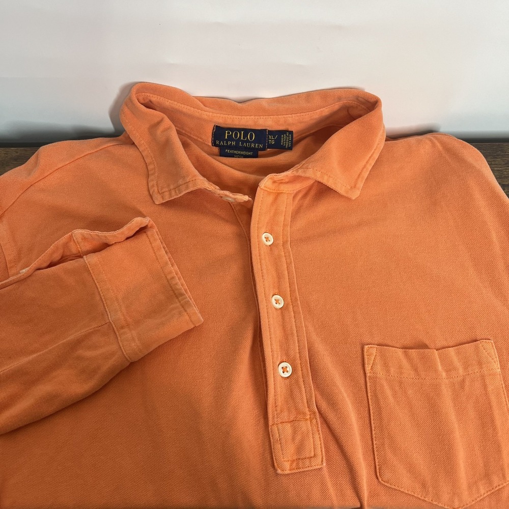 Polo Ralph Lauren Polo Shirt Men XL Orange Featherweight Mesh Knit LS Green Pony